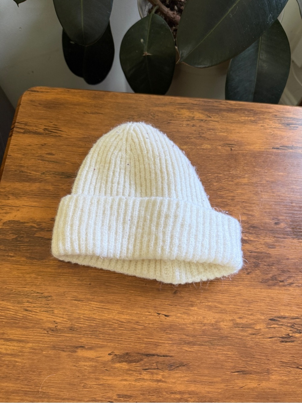Cream white Ribbed Knit Beanie